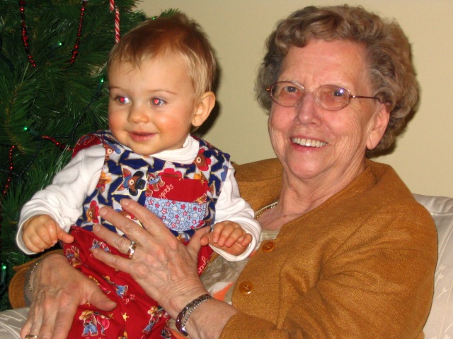 Mom with her second great grandchild. They met 16 of their 17 greats! 